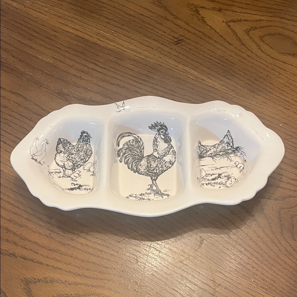 Sadek Barnyard Toile 3-part divided‎ oval server platter